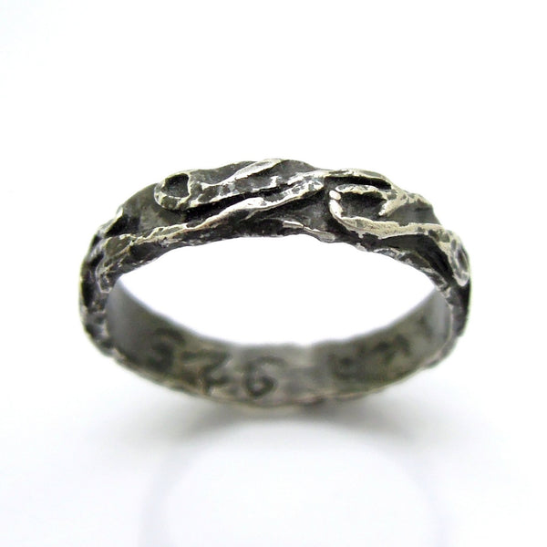 Ring - Wedding Band, Stacking Ring, Oxidized Silver Ring, Landscape Line Design