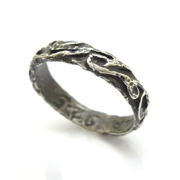 Ring - Wedding Band, Stacking Ring, Oxidized Silver Ring, Landscape Line Design