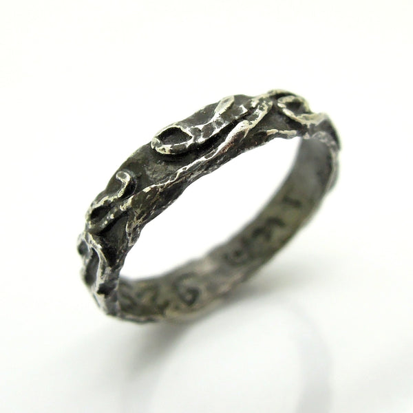 Ring - Wedding Band, Stacking Ring, Oxidized Silver Ring, Landscape Line Design