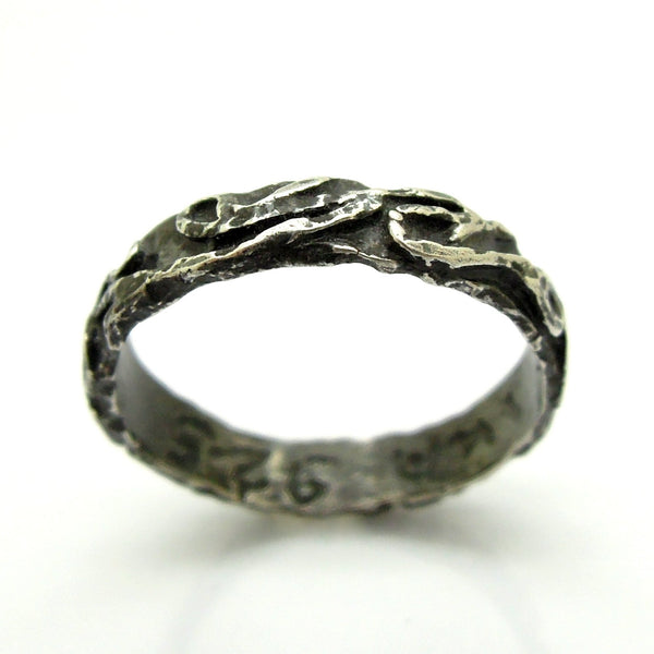 Ring - Wedding Band, Stacking Ring, Oxidized Silver Ring, Landscape Line Design