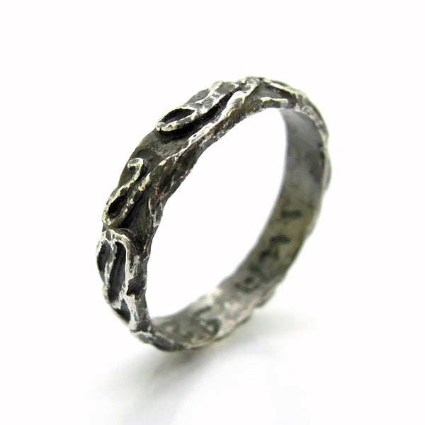 Ring - Wedding Band, Stacking Ring, Oxidized Silver Ring, Landscape Line Design