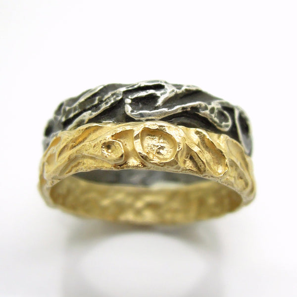 Ring - Wedding Band, Stacking Ring, Oxidized Silver Ring, Landscape Line Design