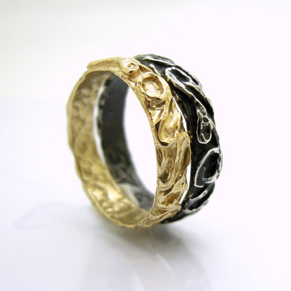 Ring - Wedding Band, Stacking Ring, Oxidized Silver Ring, Landscape Line Design