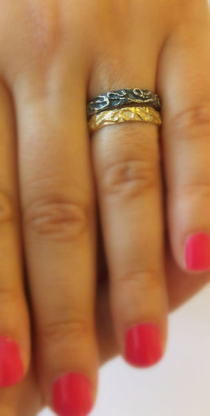 Ring - Wedding Band, Stacking Ring, Oxidized Silver Ring, Landscape Line Design