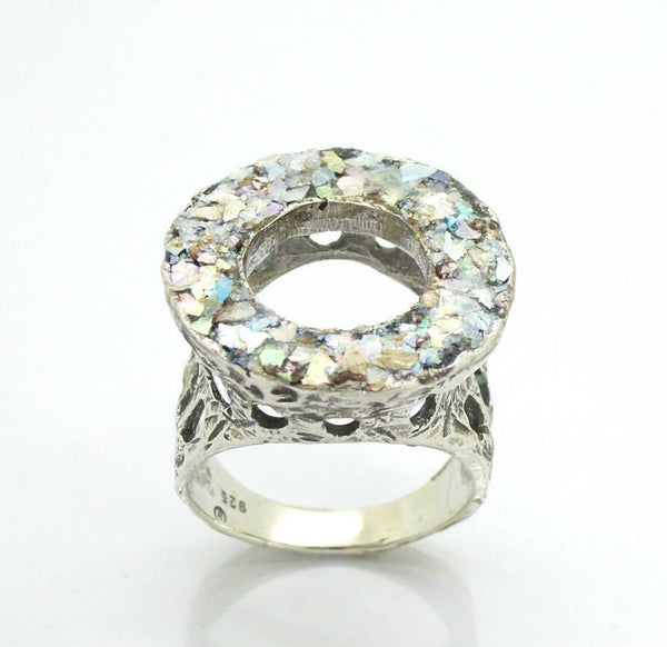Rings - A Circle Top Large Silver & Roman Glass Ring