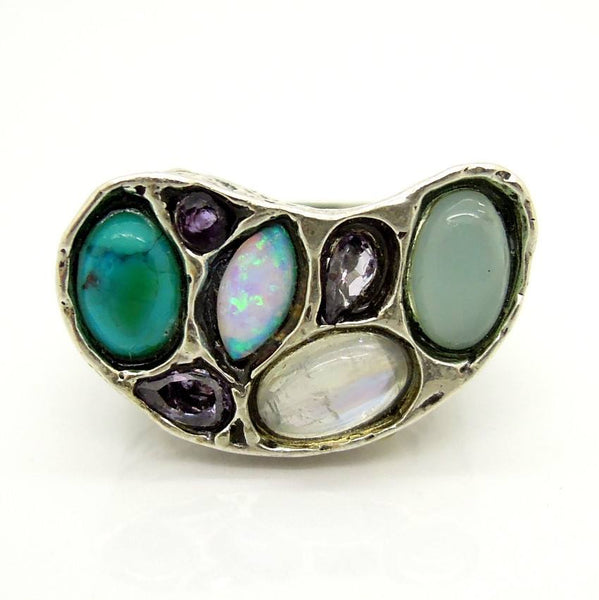 Rings - Chalcedony, Moonstone, Purple Zircon & Turquoise Gemstone Ring