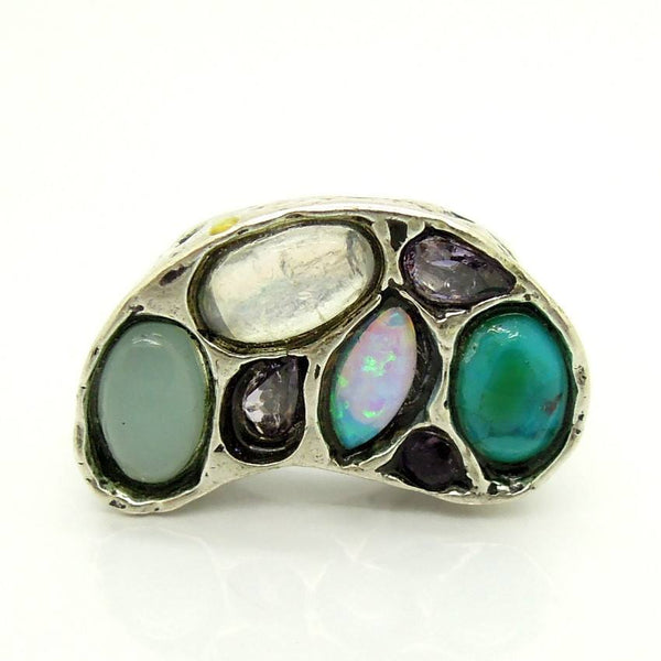 Rings - Chalcedony, Moonstone, Purple Zircon & Turquoise Gemstone Ring