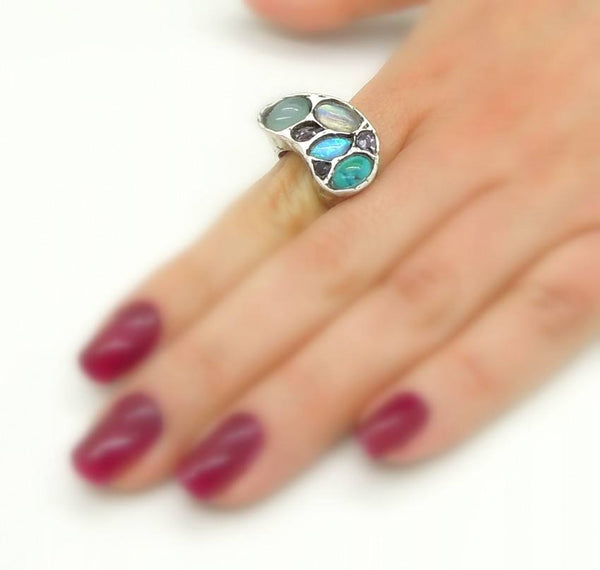 Rings - Chalcedony, Moonstone, Purple Zircon & Turquoise Gemstone Ring