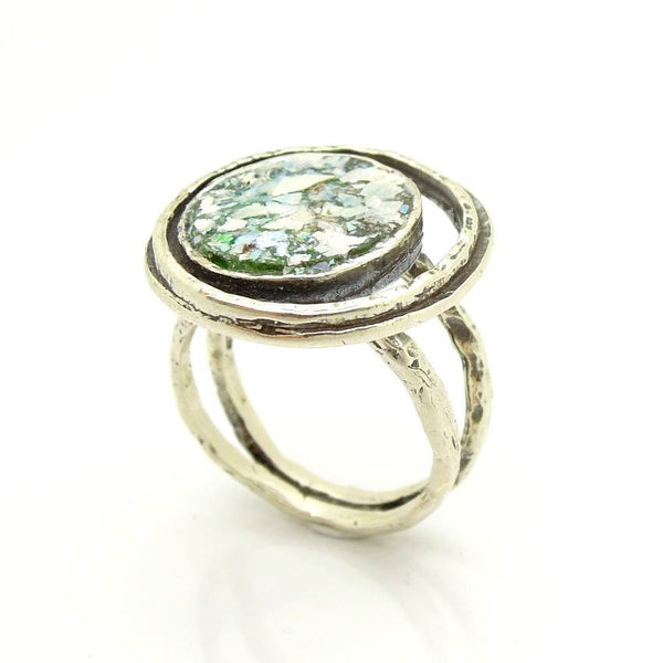 Rings - Circle In Circle Silver And Glass Ring