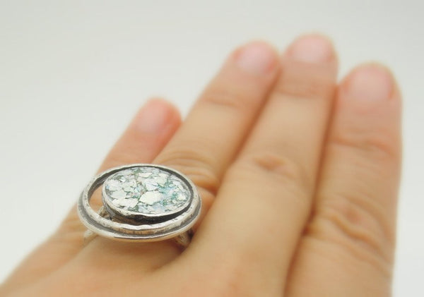 Rings - Circle In Circle Silver And Glass Ring