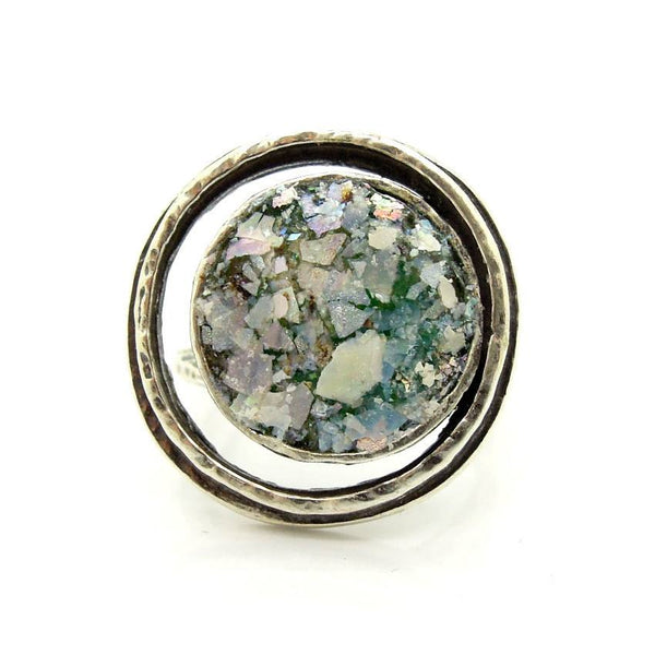 Rings - Circle In Circle Silver And Glass Ring