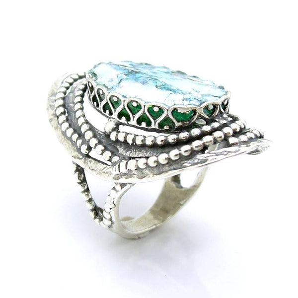 Rings - Curvy Oval Roman Glass Oriental Large Ring