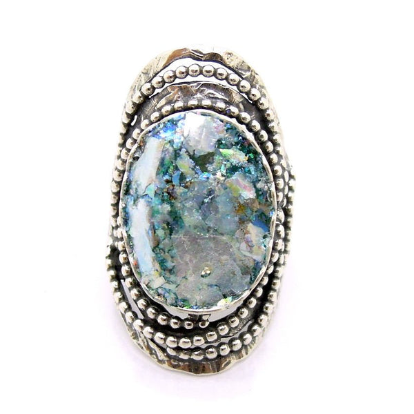 Rings - Curvy Oval Roman Glass Oriental Large Ring