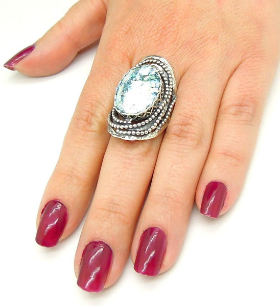 Rings - Curvy Oval Roman Glass Oriental Large Ring