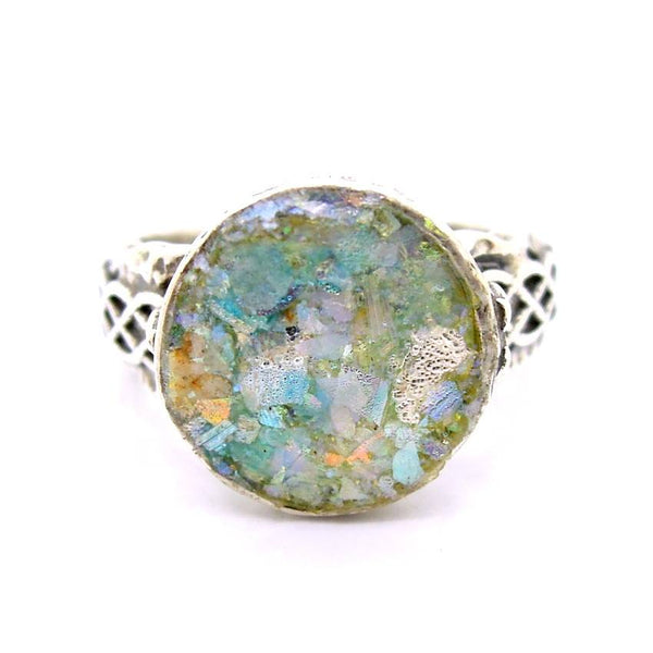 Rings - Filigree Classic Unisex Roman Glass & Silver Ring