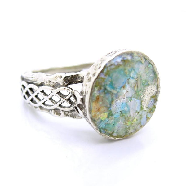 Rings - Filigree Classic Unisex Roman Glass & Silver Ring