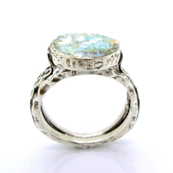 Rings - Filigree Classic Unisex Roman Glass & Silver Ring