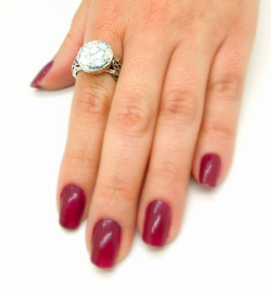 Rings - Filigree Classic Unisex Roman Glass & Silver Ring