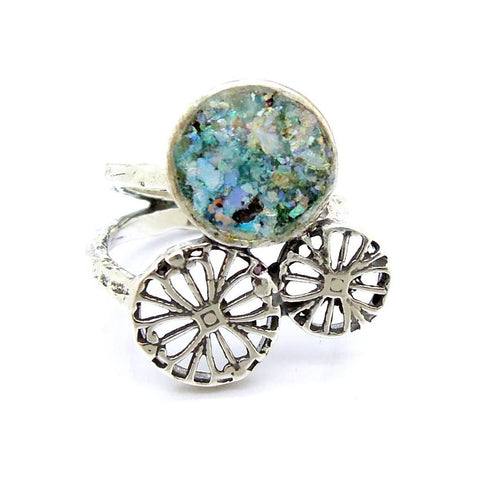 Rings - Filigree Large Silver And Roman Glass Circle Ring