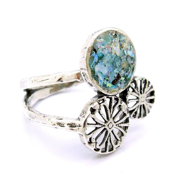 Rings - Filigree Large Silver And Roman Glass Circle Ring