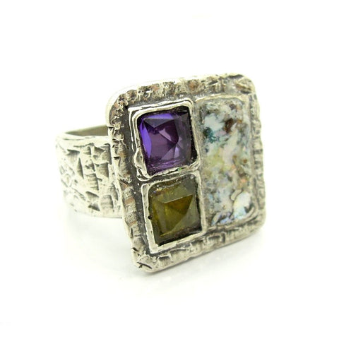 Rings - Green Garnet, Purple Zircon Large Roman Glass Ring