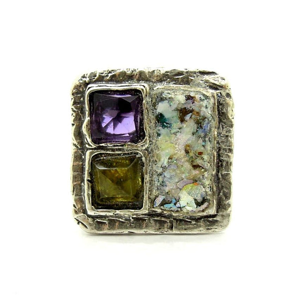 Rings - Green Garnet, Purple Zircon Large Roman Glass Ring