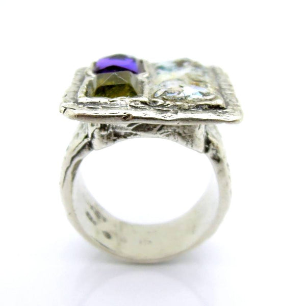 Rings - Green Garnet, Purple Zircon Large Roman Glass Ring