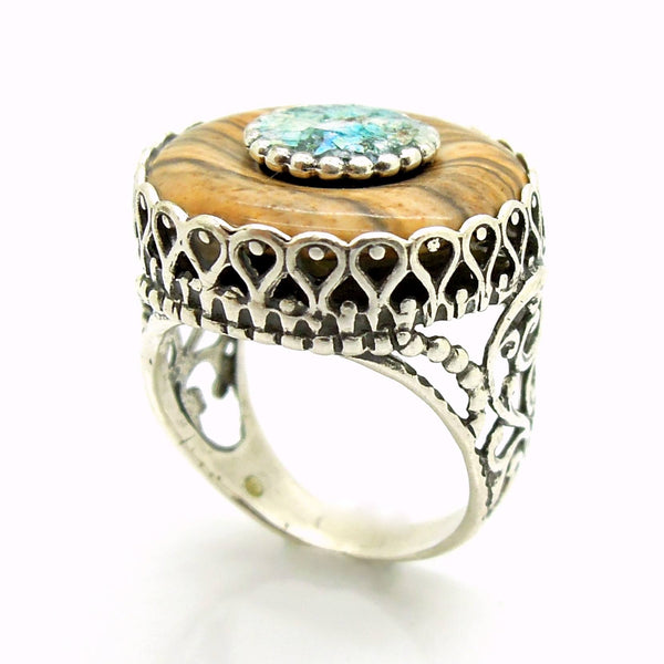 Rings - Jasper Picture Ring Set In Sterling Silver And Roman Glass