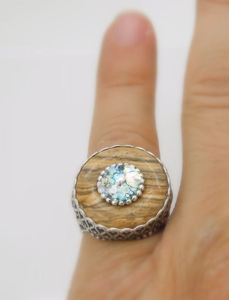 Rings - Jasper Picture Ring Set In Sterling Silver And Roman Glass