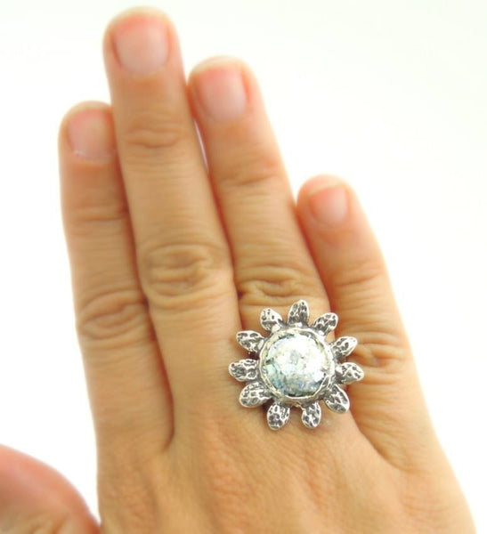 Rings - Large Flower Roman Glass Ring