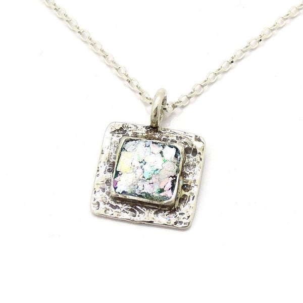 Rings - Large Layer Silver & Roman Glass Square Ring