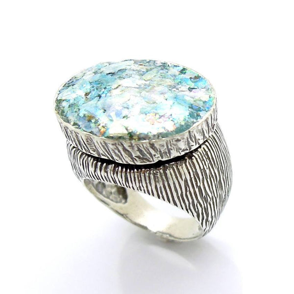 Rings - Large Oval Silver Roman Glass Unisex Ring
