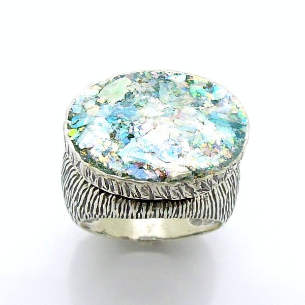 Rings - Large Oval Silver Roman Glass Unisex Ring