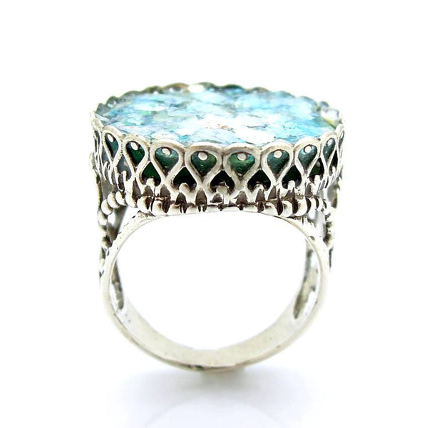 Rings - Large Round Filigree Roman Glass Sterling Ring