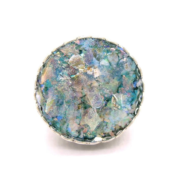 Rings - Large Round Filigree Roman Glass Sterling Ring