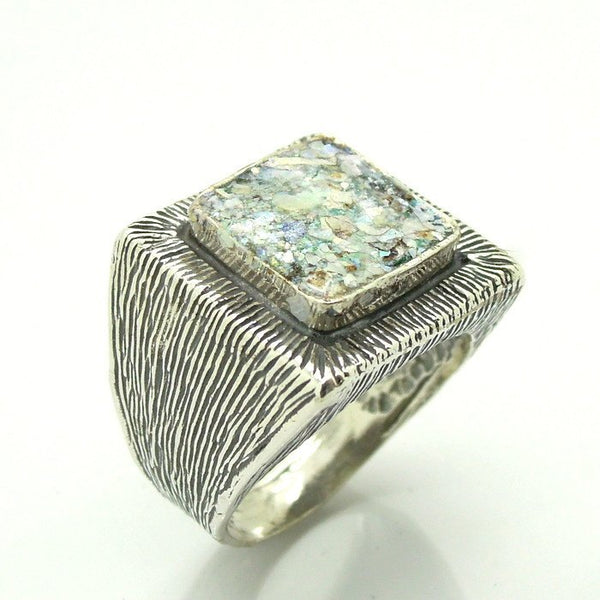 Rings - Lines For Lions Roman Glass Large Silver Ring