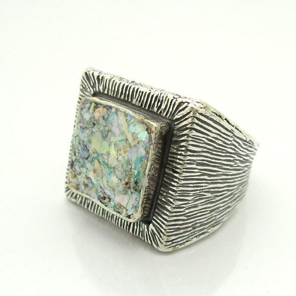 Rings - Lines For Lions Roman Glass Large Silver Ring