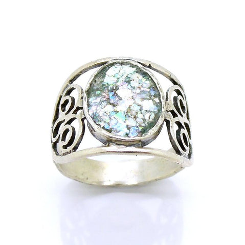 Rings - Lovely Silver And Roman Glass Filigree Large Ring