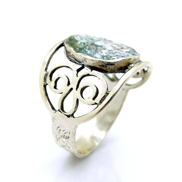 Rings - Lovely Silver And Roman Glass Filigree Large Ring