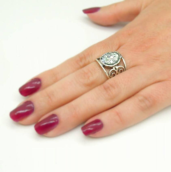 Rings - Lovely Silver And Roman Glass Filigree Large Ring