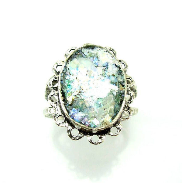 Rings - Oval Roman Glass Circle Silver Ring