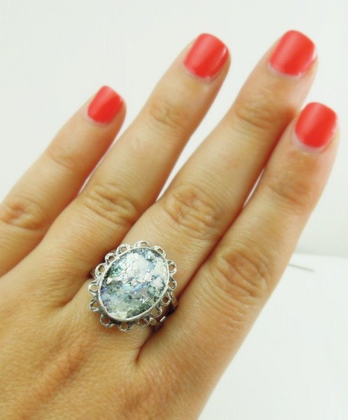 Rings - Oval Roman Glass Circle Silver Ring