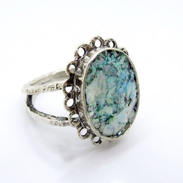 Rings - Oval Roman Glass Circle Silver Ring