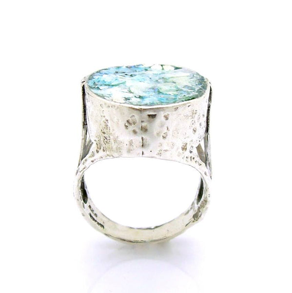 Rings - Oval Silver And Roman Glass Large Ring With Flowers