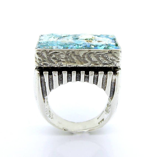 Rings - Pillar Design Roman Glass Large Rectangle Ring For Men