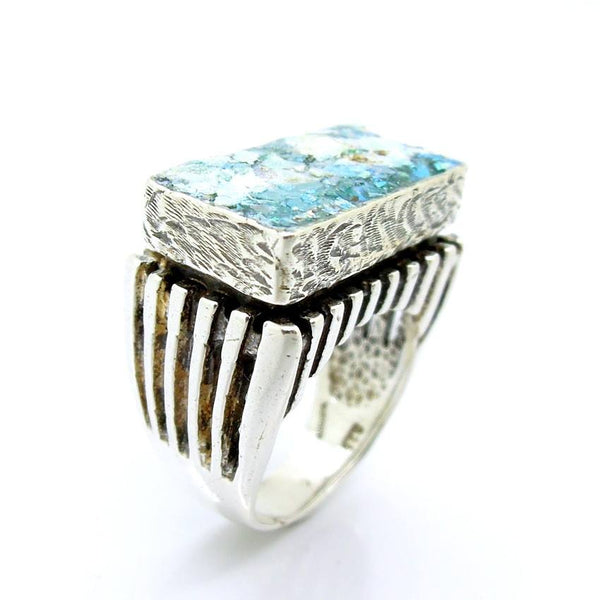 Rings - Pillar Design Roman Glass Large Rectangle Ring For Men