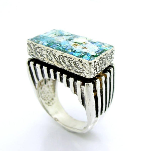 Rings - Pillar Design Roman Glass Large Rectangle Ring For Men