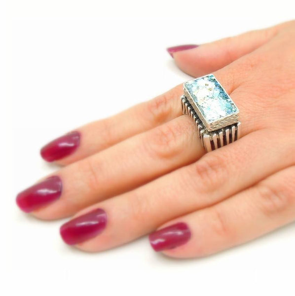 Rings - Pillar Design Roman Glass Large Rectangle Ring For Men