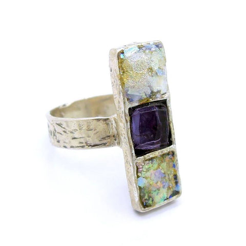 Rings - Purple Zircon And Roman Glass Gemstone Silver Ring
