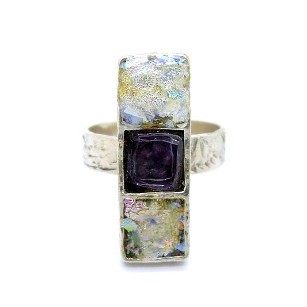 Rings - Purple Zircon And Roman Glass Gemstone Silver Ring